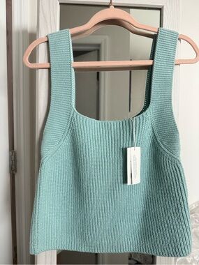 Vince. Mint Blue Ribbed Knit Top. New with Tags